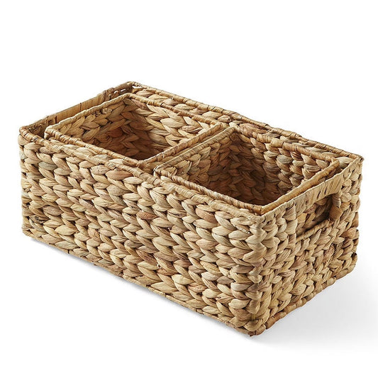 3-Piece Natural Woven Water Hyacinth Decorative Storage Basket Set, 16 in X 7 in X 6 In