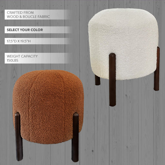 Plush Boucle Drum Ottoman