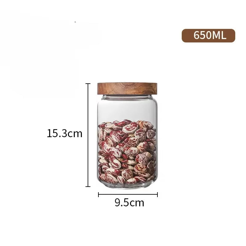1PCS Wood/Glass Kitchen Storage Jar 