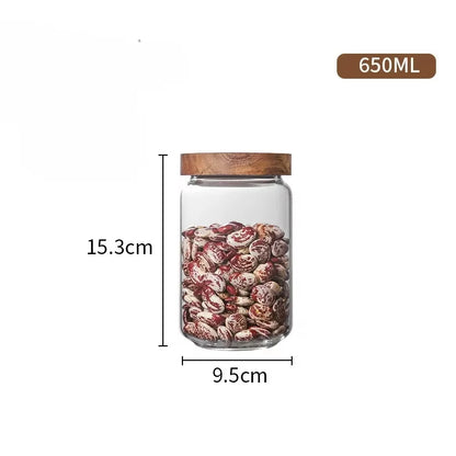 1PCS Wood/Glass Kitchen Storage Jar 