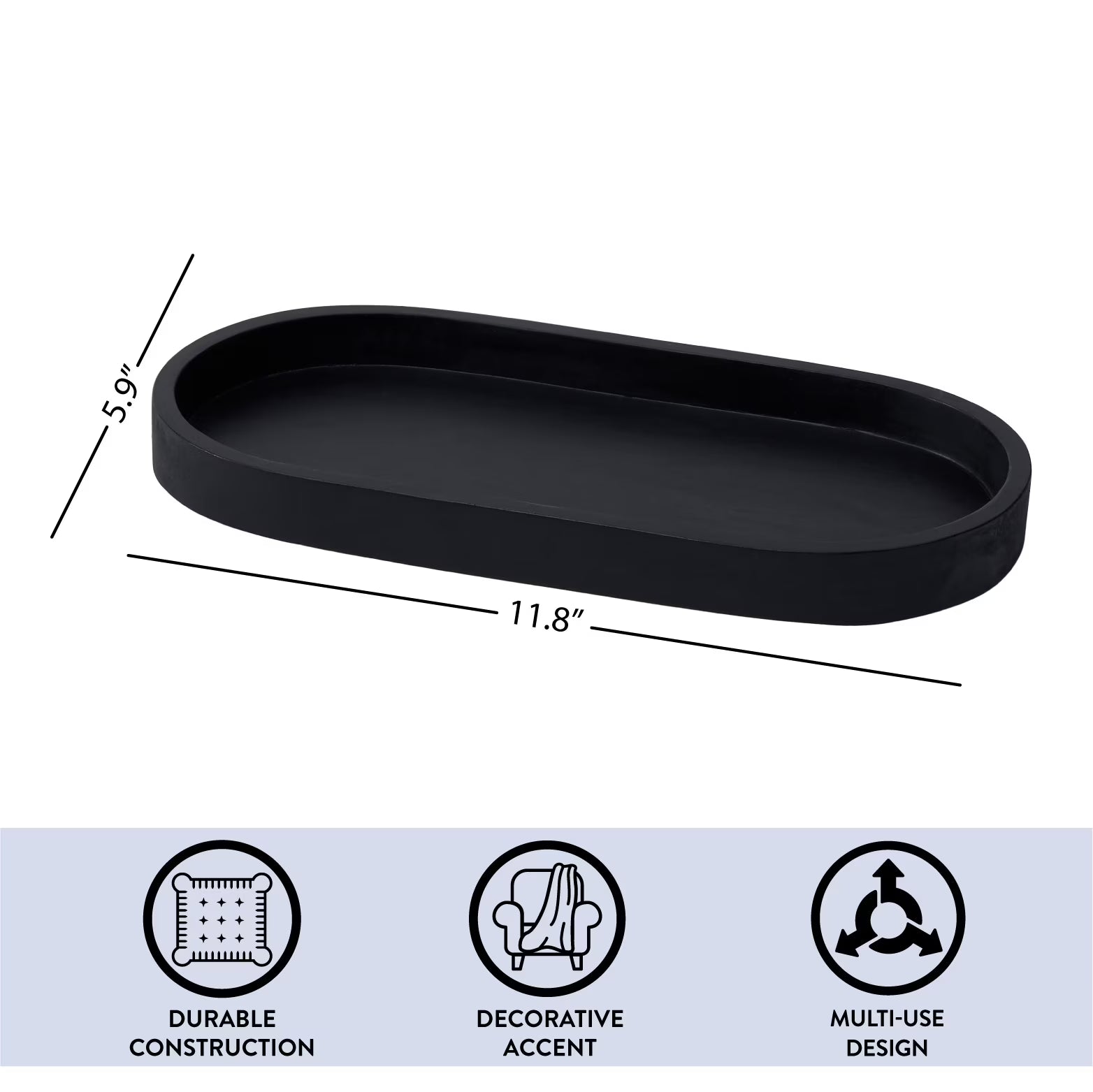 (2 Pack)  Black Ceramic Oval Tray, 11.8" W