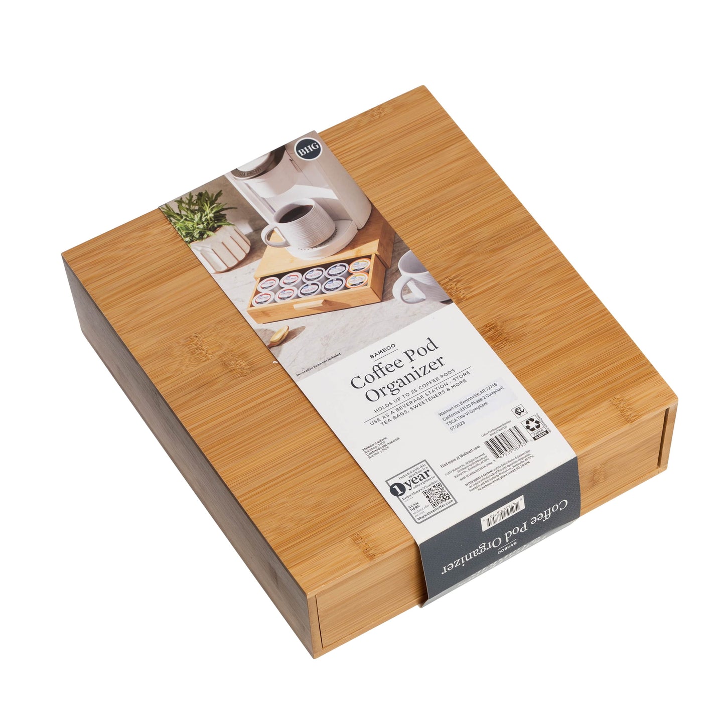 25 Capacity 3" H Bamboo K-Cup and Beverage Organizer