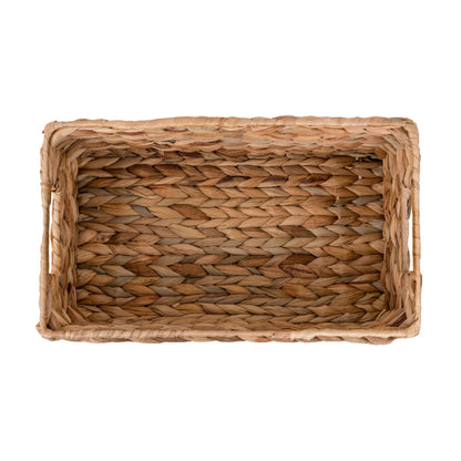 3-Piece Natural Woven Water Hyacinth Decorative Storage Basket Set, 16 in X 7 in X 6 In