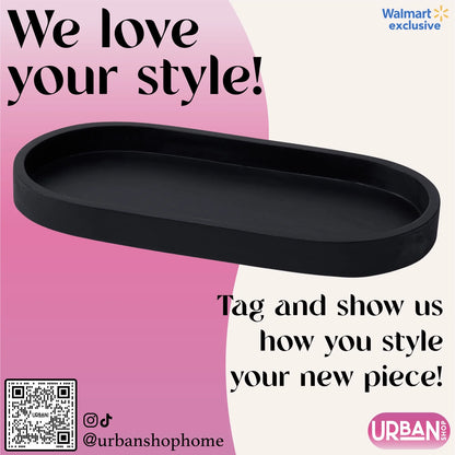 (2 Pack)  Black Ceramic Oval Tray, 11.8" W