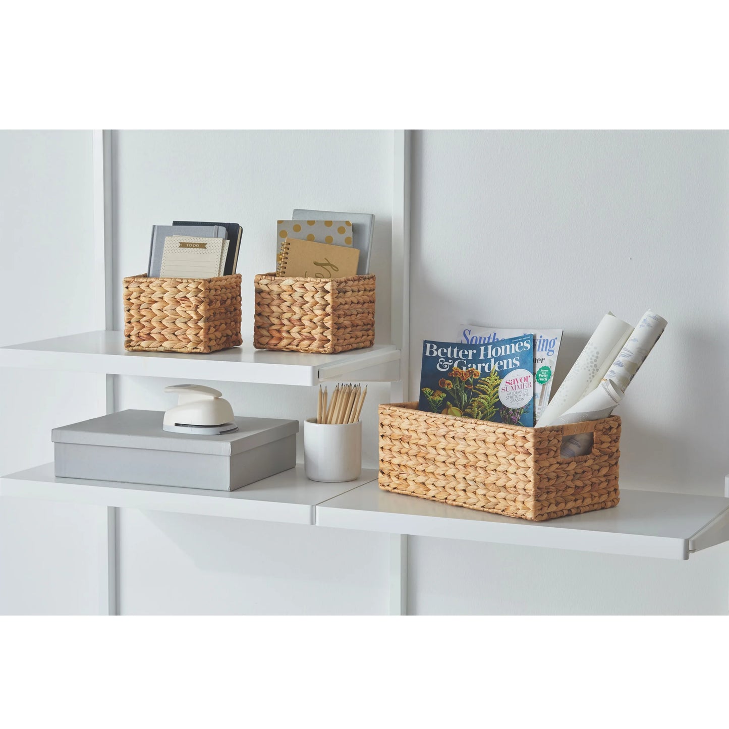 3-Piece Natural Woven Water Hyacinth Decorative Storage Basket Set, 16 in X 7 in X 6 In