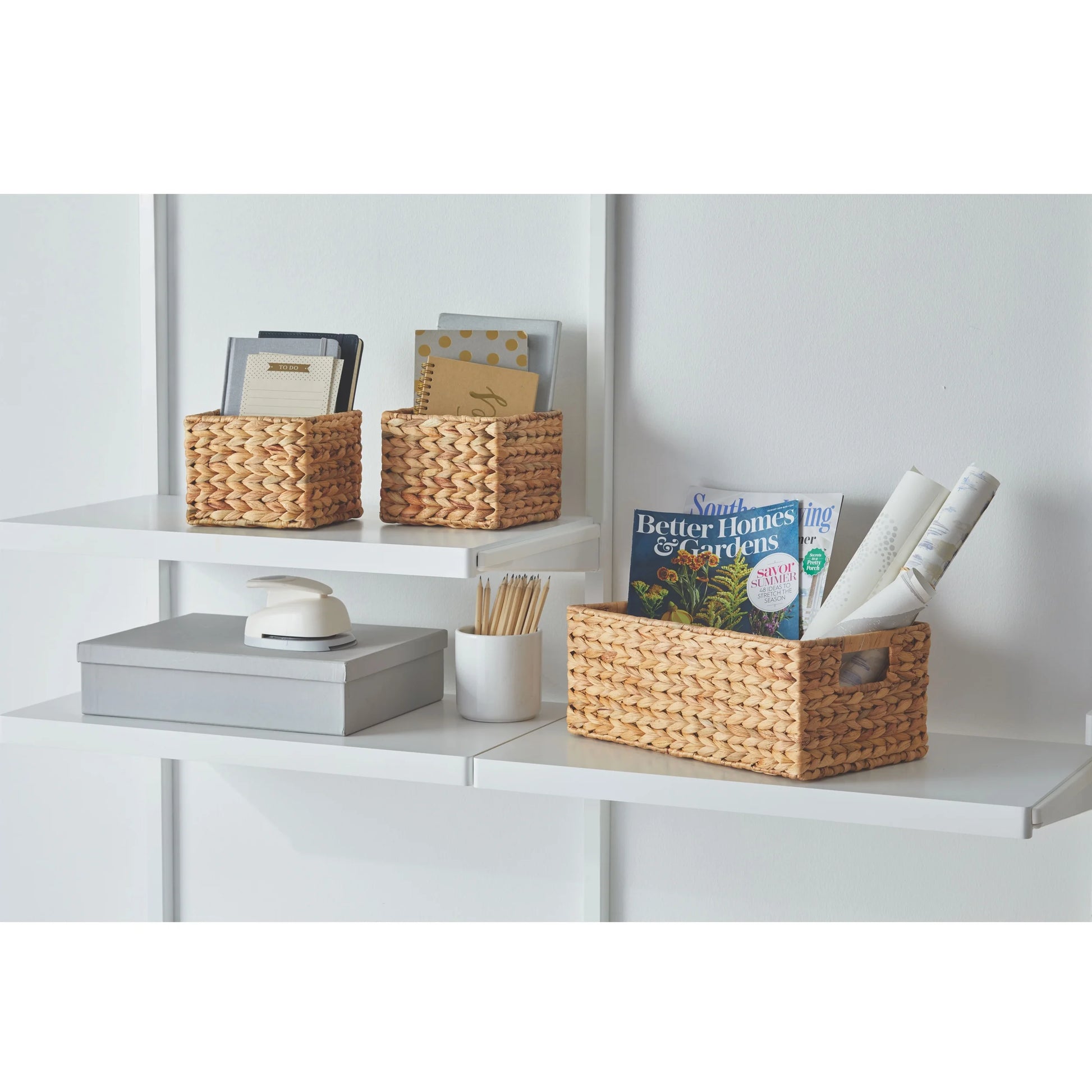 3-Piece Natural Woven Water Hyacinth Decorative Storage Basket Set, 16 in X 7 in X 6 In