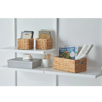 3-Piece Natural Woven Water Hyacinth Decorative Storage Basket Set, 16 in X 7 in X 6 In