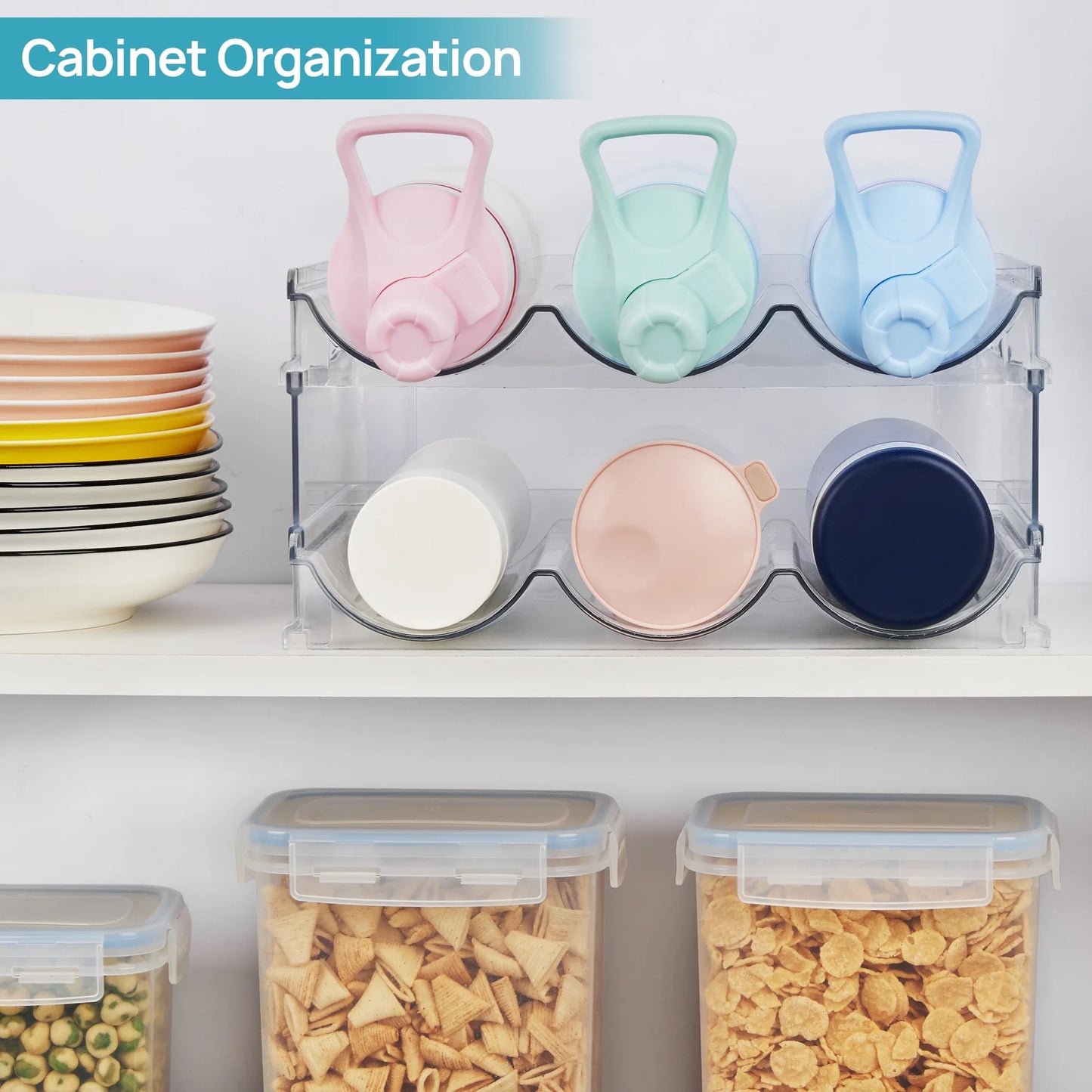 4 Pack Stackable Bottle Holder Storage Rack, Plastic Water Bottle Organizer, Clear