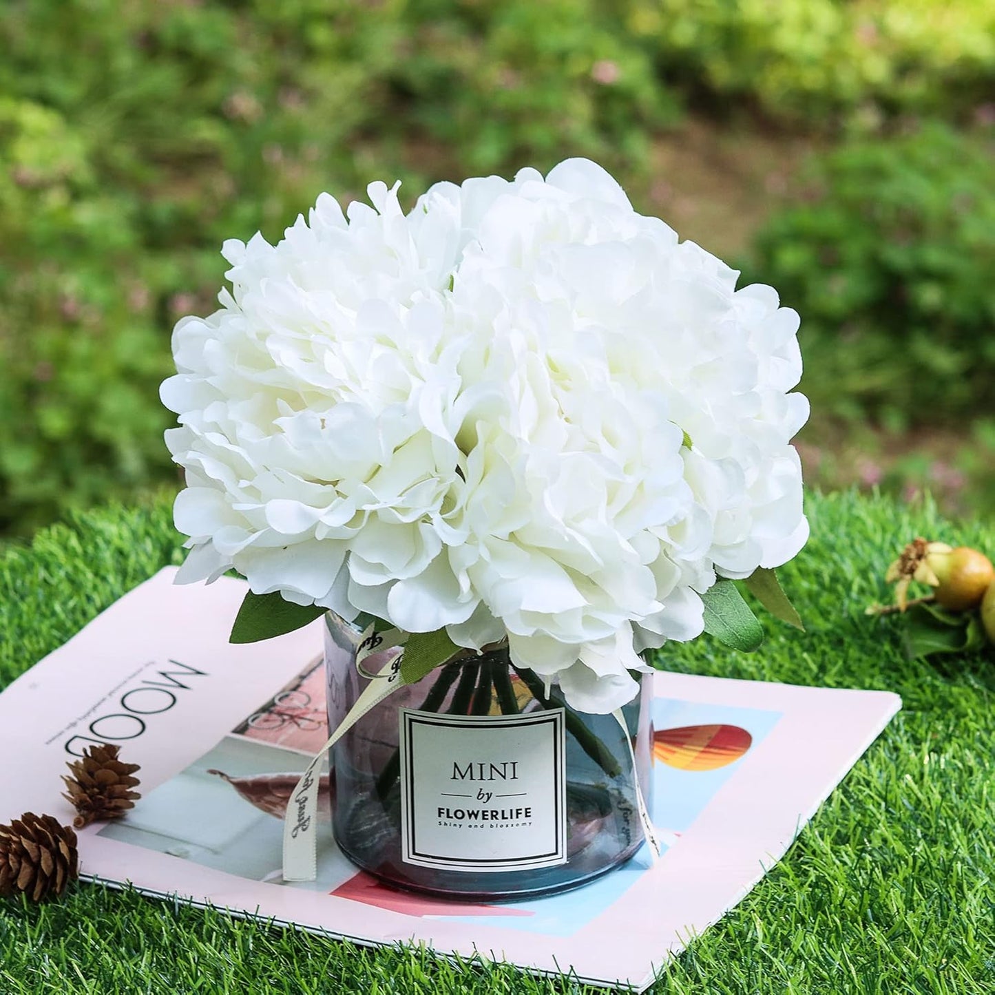 Artificial Peony and Glass Vase Decoration, Artificial Flower & Glass Bottle Set