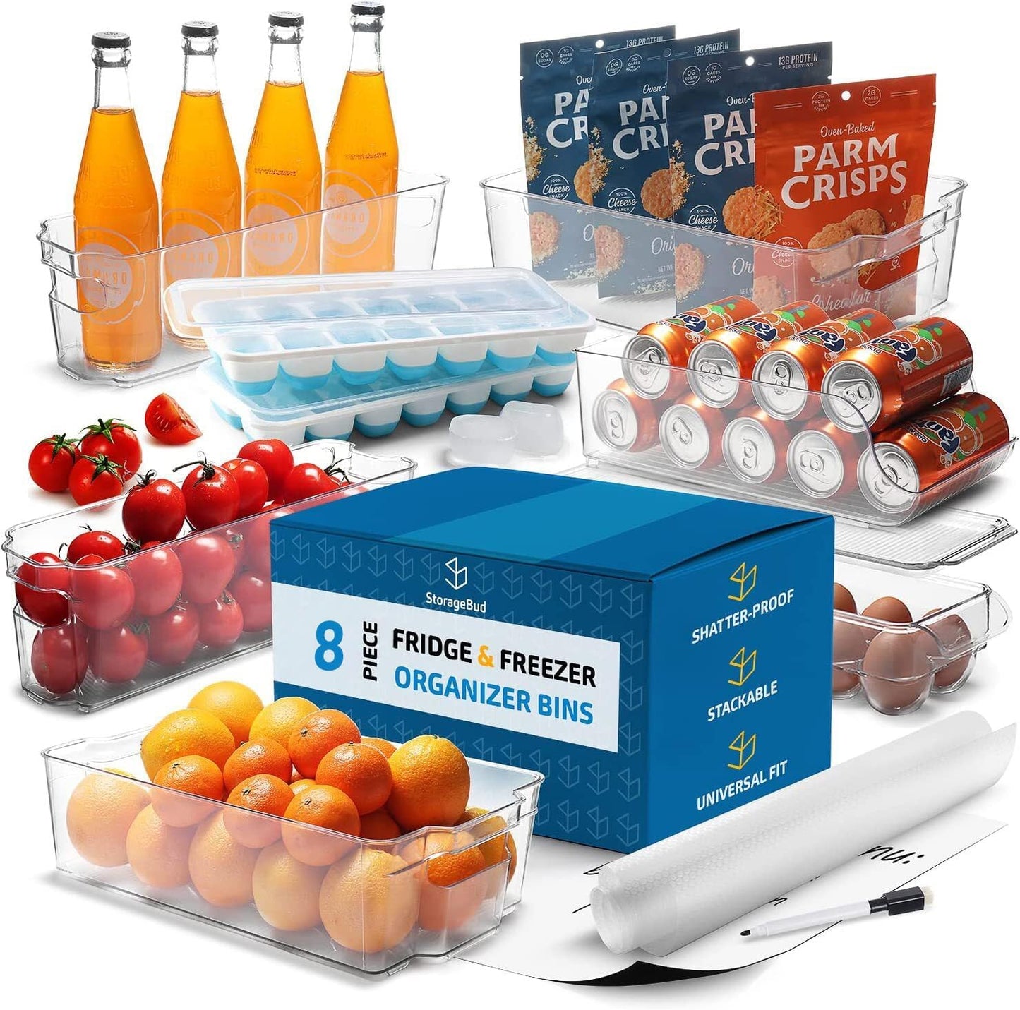Fridge Organizer - 14 Piece Refrigerator Organizer Bins - Stackable Freezer Organizer - Clear Refrigerator Organizer - Acrylic Fridge Bins, 