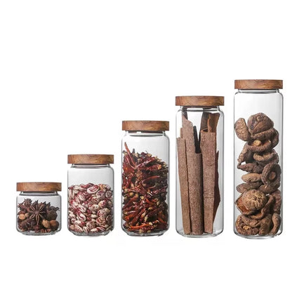 1PCS Wood/Glass Kitchen Storage Jar 