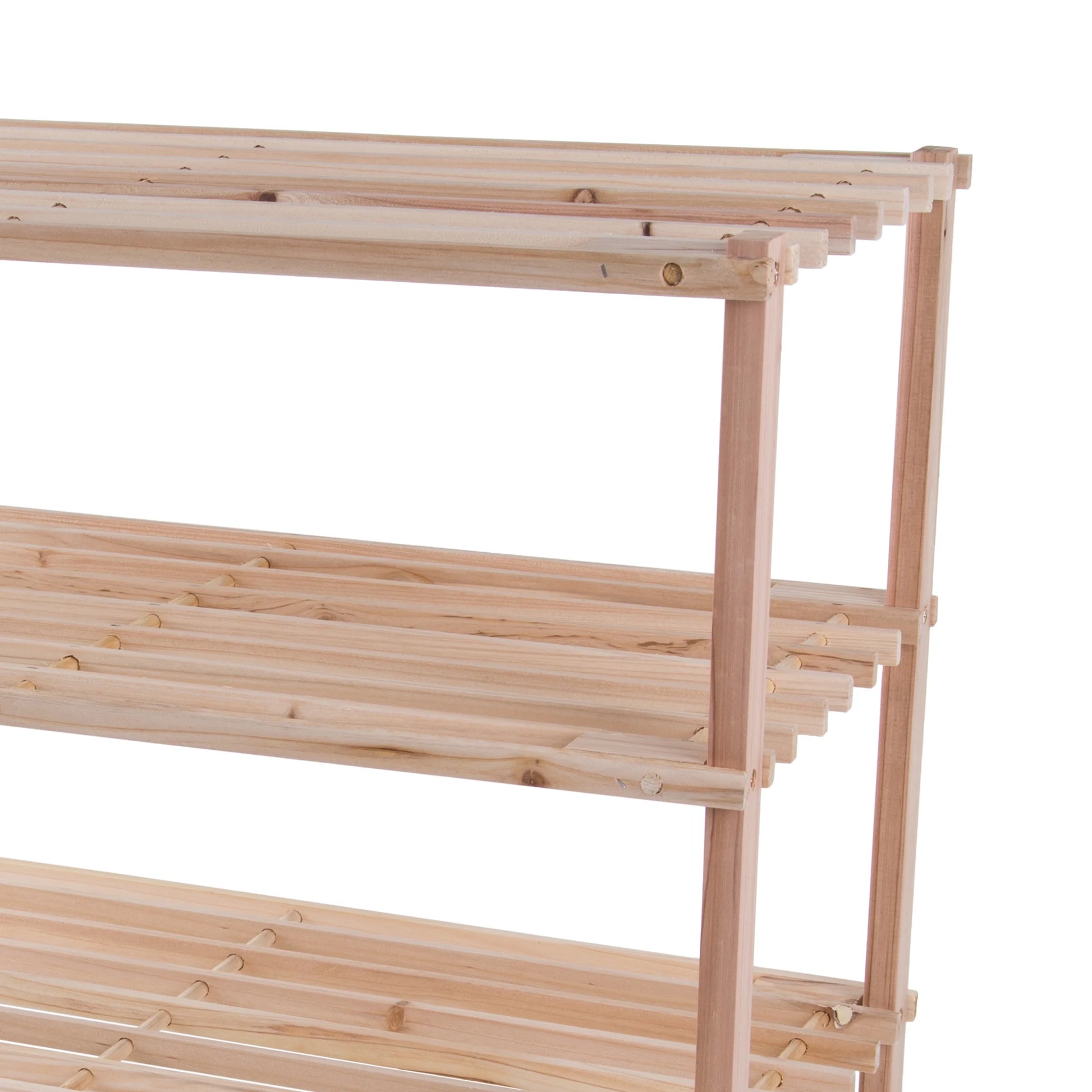 4-Tier Wooden Shoe Rack Organizer - 25"X26" Sturdy Shoe Shelf Organizer Holds 12 Pairs, (Light Oak)