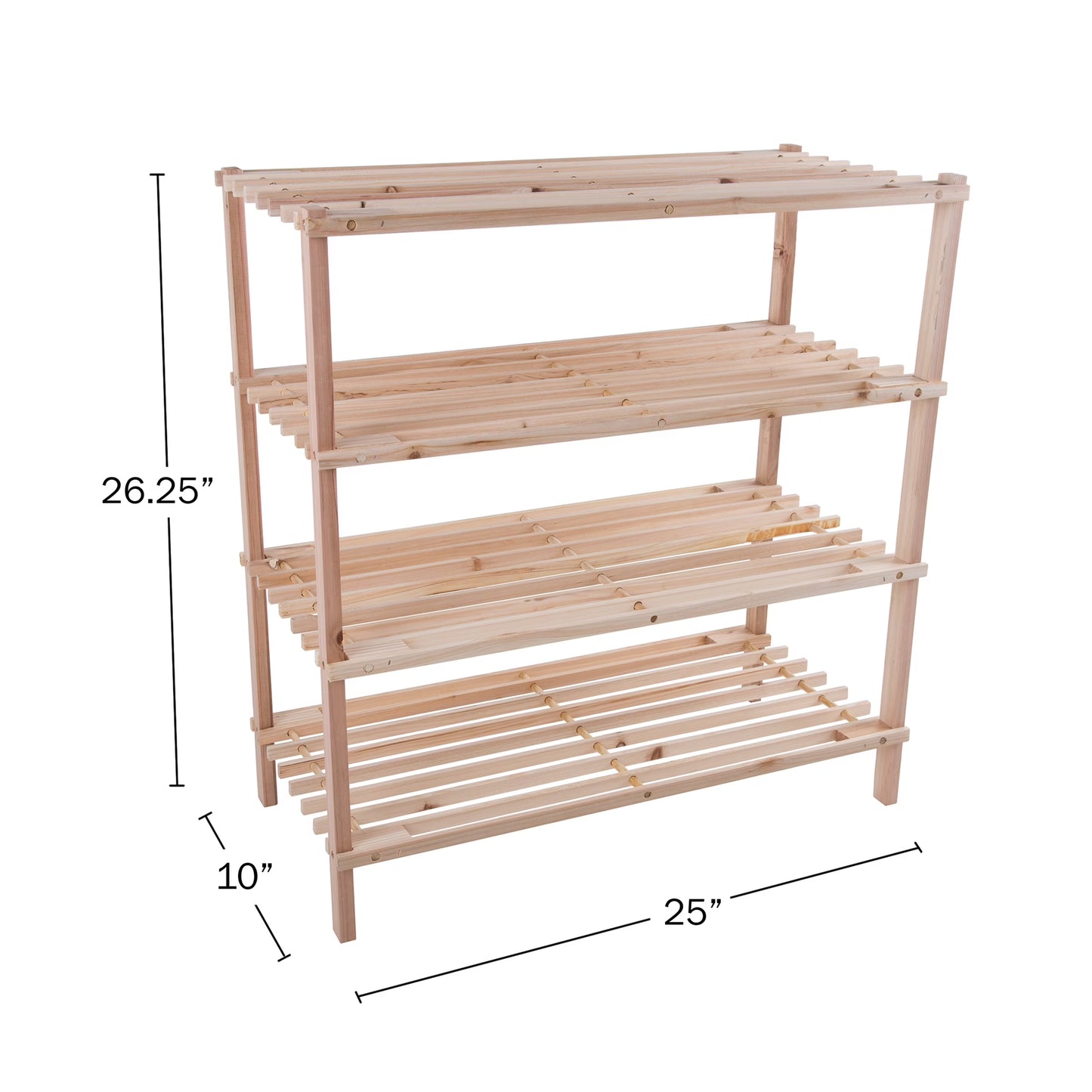 4-Tier Wooden Shoe Rack Organizer - 25"X26" Sturdy Shoe Shelf Organizer Holds 12 Pairs, (Light Oak)
