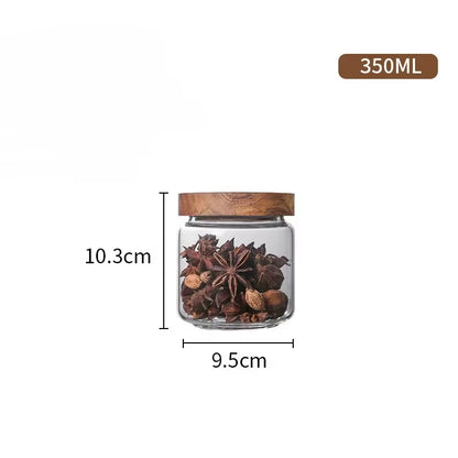 1PCS Wood/Glass Kitchen Storage Jar 