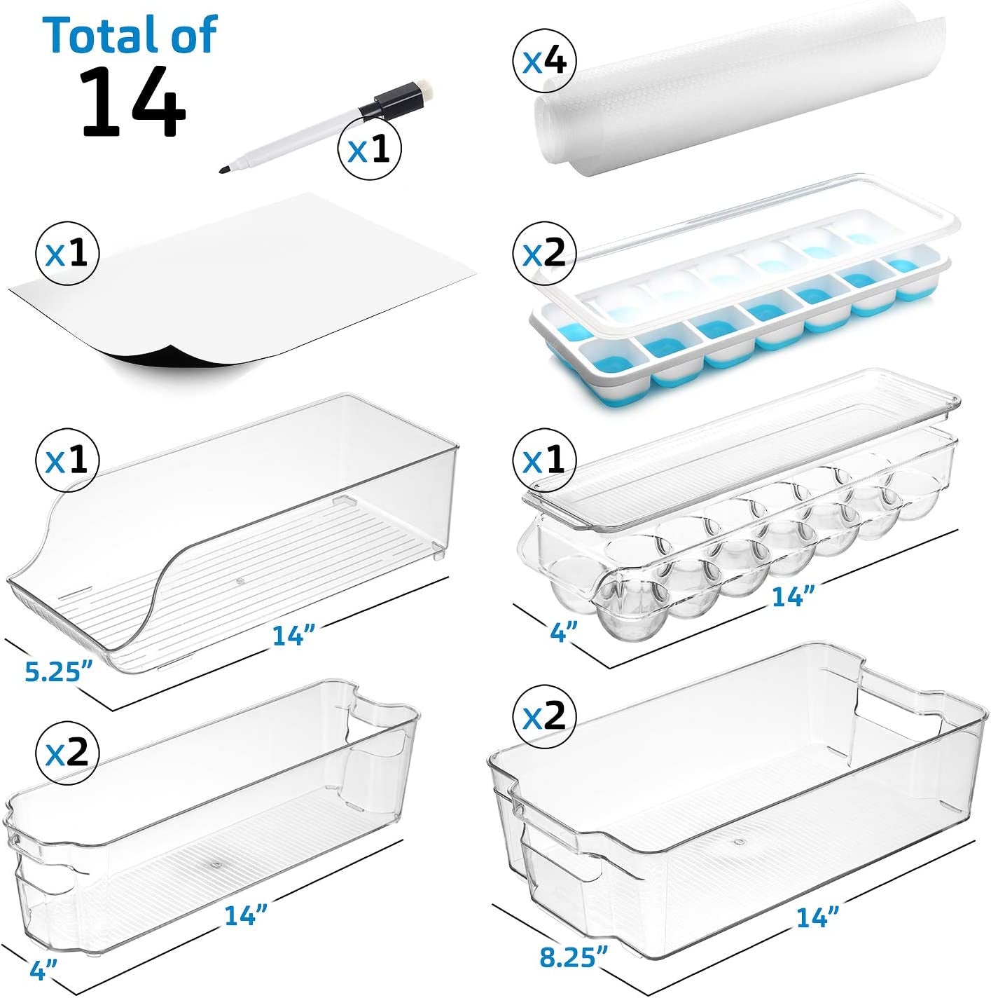 Fridge Organizer - 14 Piece Refrigerator Organizer Bins - Stackable Freezer Organizer - Clear Refrigerator Organizer - Acrylic Fridge Bins, 