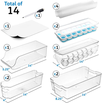 Fridge Organizer - 14 Piece Refrigerator Organizer Bins - Stackable Freezer Organizer - Clear Refrigerator Organizer - Acrylic Fridge Bins, 
