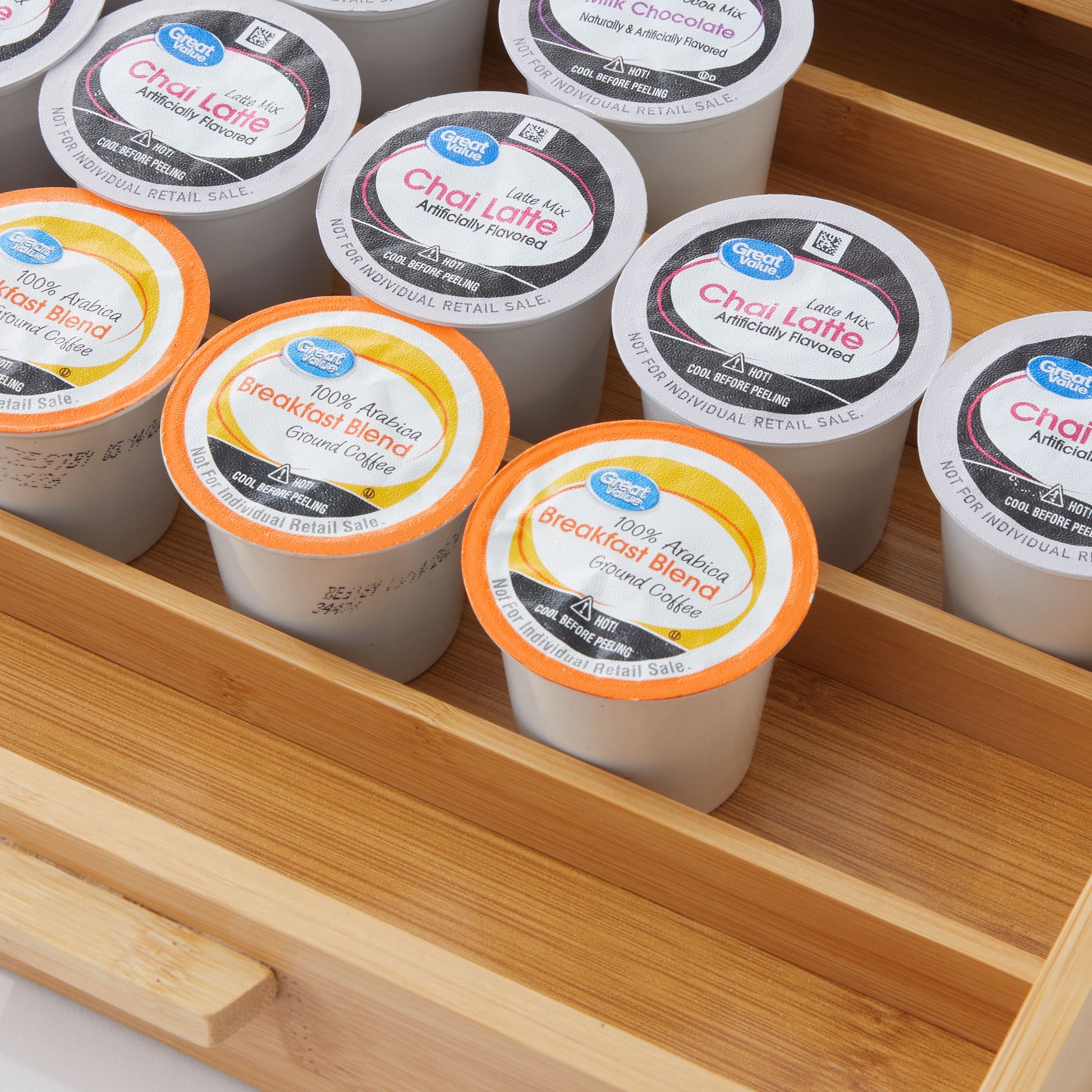 25 Capacity 3" H Bamboo K-Cup and Beverage Organizer