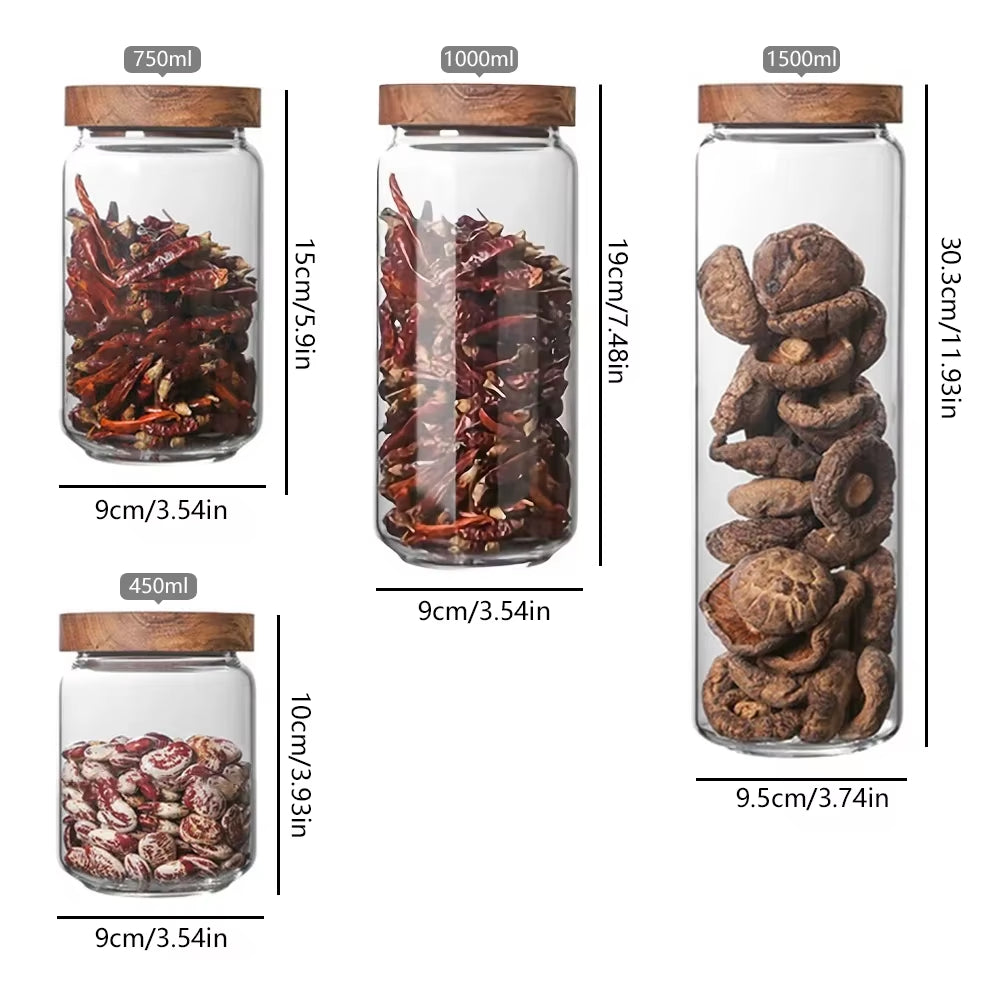 1PCS Wood/Glass Kitchen Storage Jar 