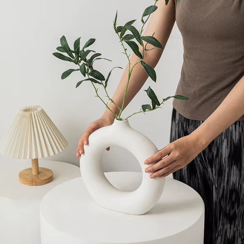 Nordic White Flower Vase Designed Plastic 