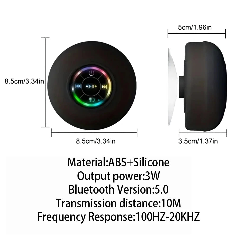 LED Light Wireless Bluetooth Speaker, IPX4 Waterproof with Suction Cup, Mini Portable Stereo Loudspeaker for Outdoor & Bathroom