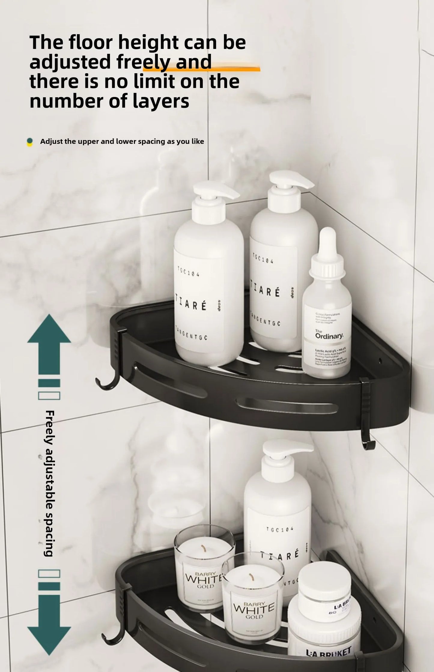 Strong Adhesive No Drill Shower Shelf Storage Wall Mount