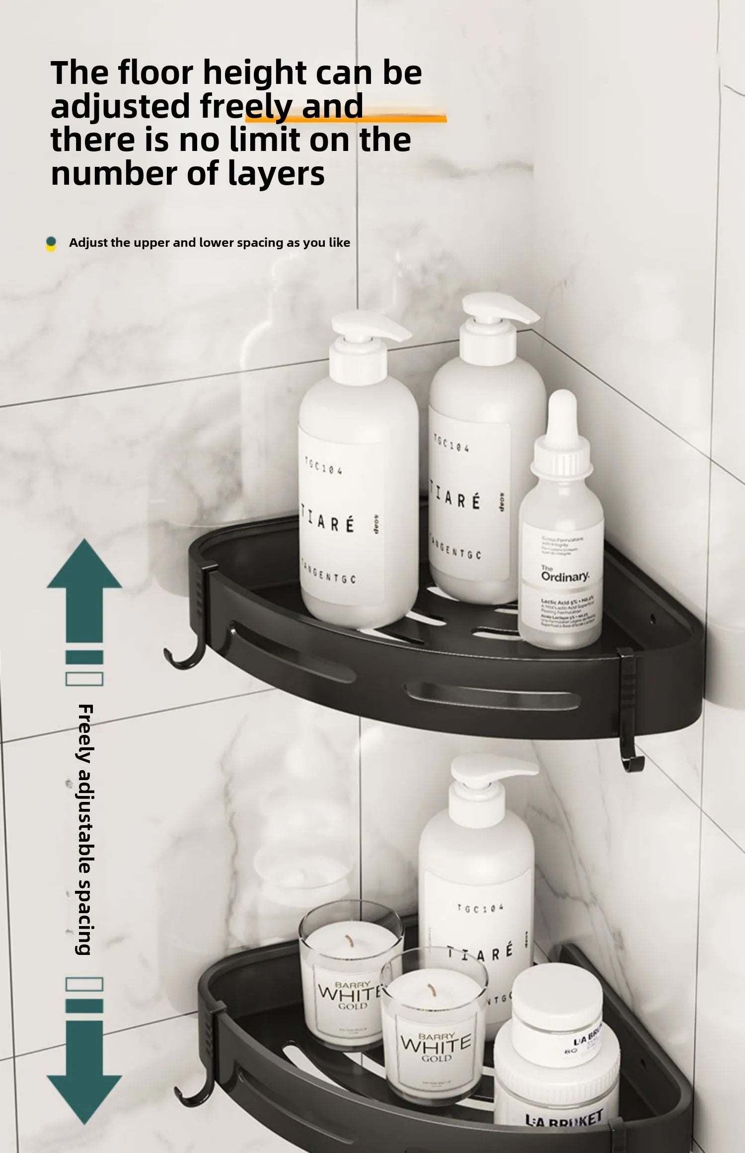 Strong Adhesive No Drill Shower Shelf Storage Wall Mount