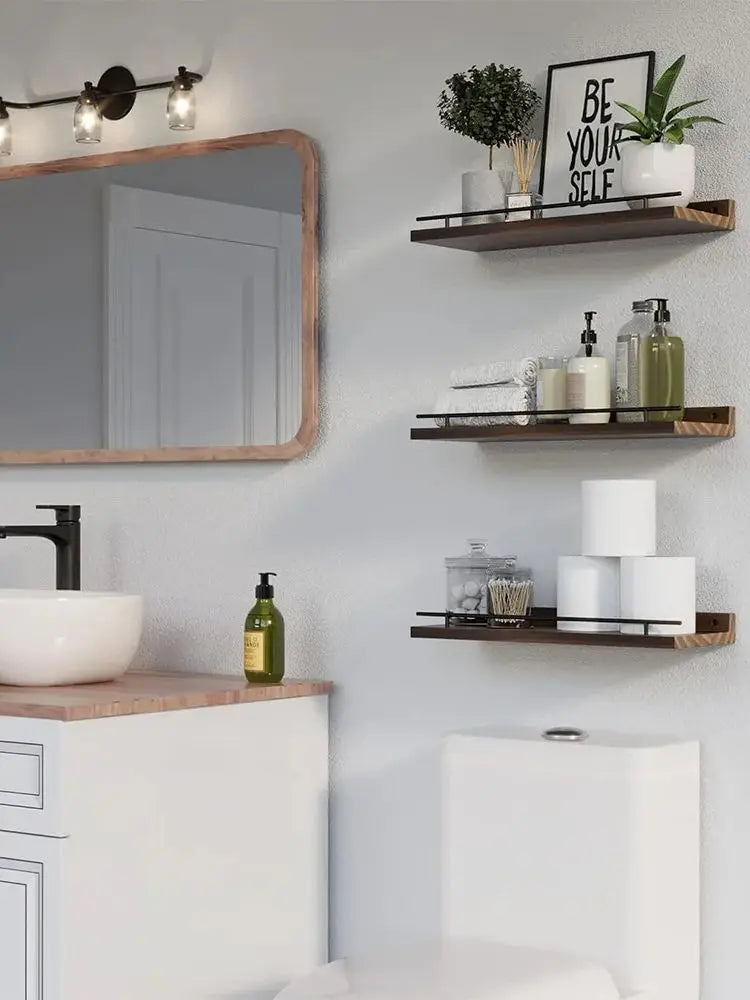 Floating Wooden Shelves Storage Rack 