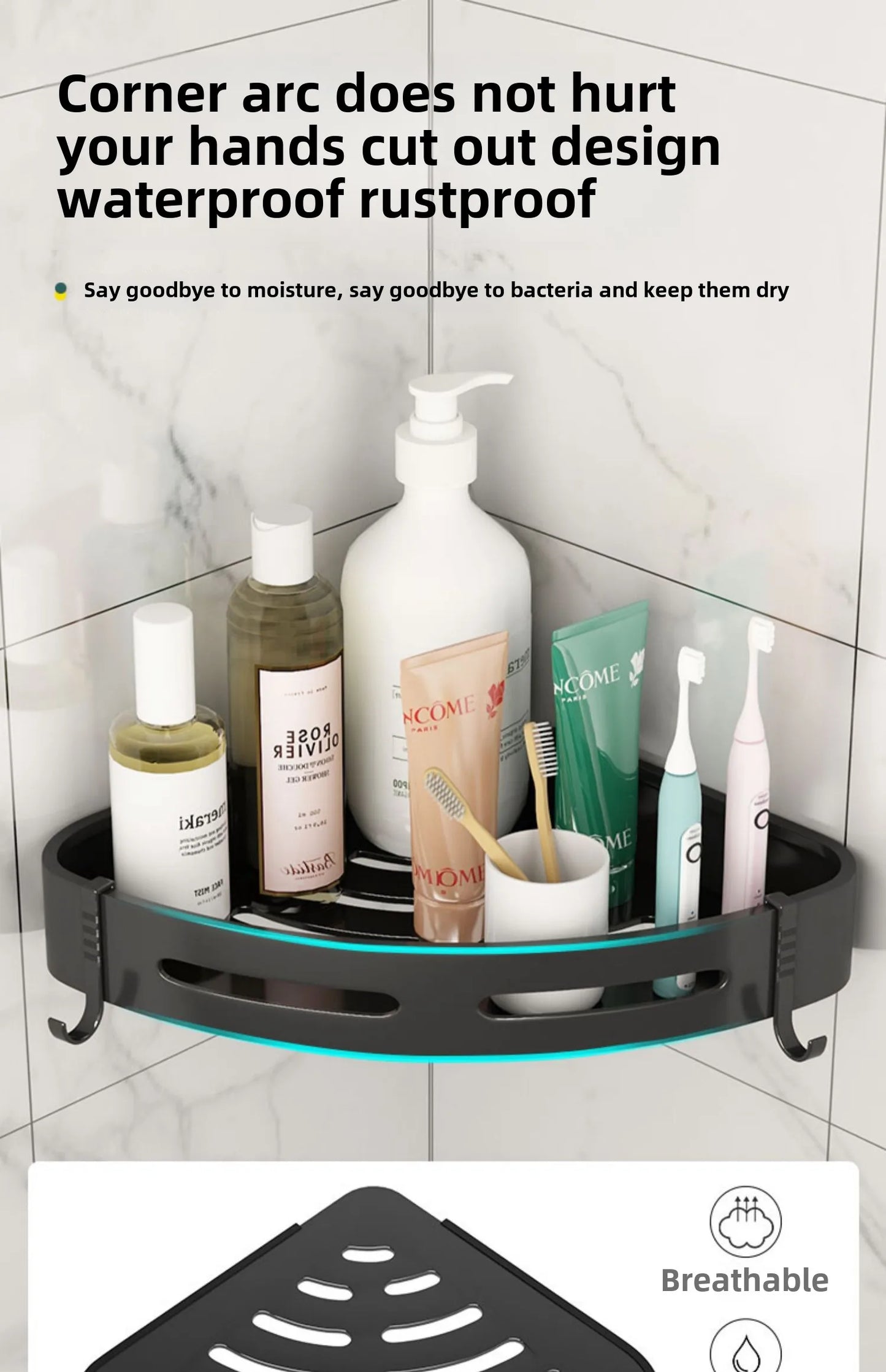 Strong Adhesive No Drill Shower Shelf Storage Wall Mount