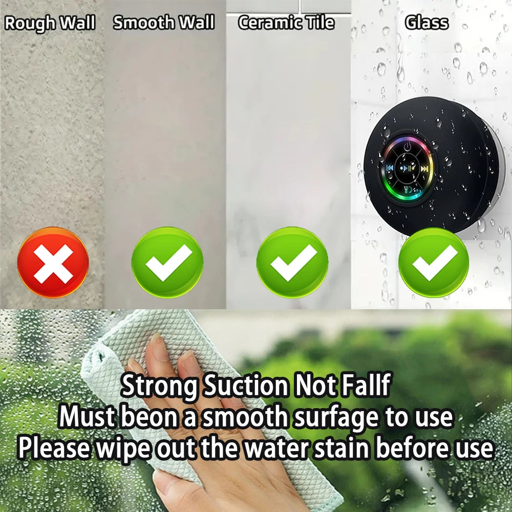 LED Light Wireless Bluetooth Speaker, IPX4 Waterproof with Suction Cup, Mini Portable Stereo Loudspeaker for Outdoor & Bathroom