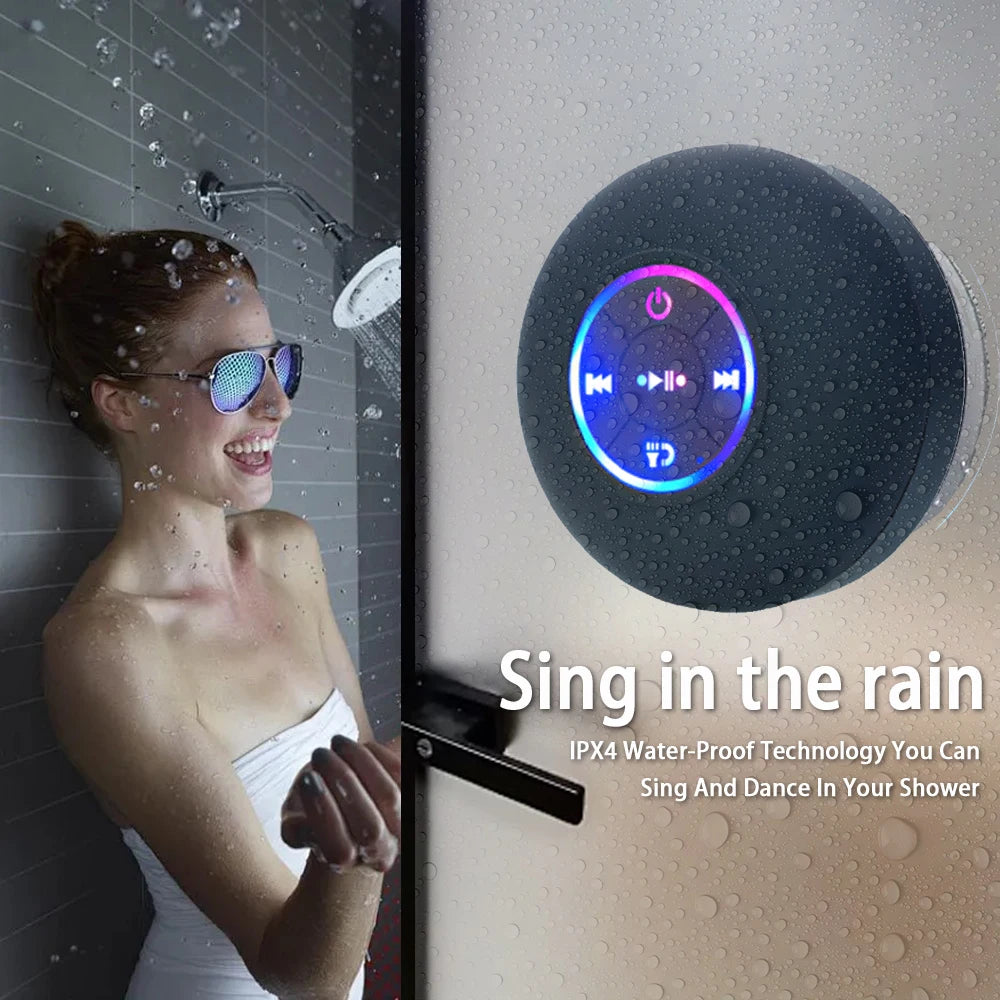 LED Light Wireless Bluetooth Speaker, IPX4 Waterproof with Suction Cup, Mini Portable Stereo Loudspeaker for Outdoor & Bathroom