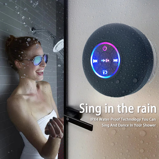 LED Light Wireless Bluetooth Speaker, IPX4 Waterproof with Suction Cup, Mini Portable Stereo Loudspeaker for Outdoor & Bathroom