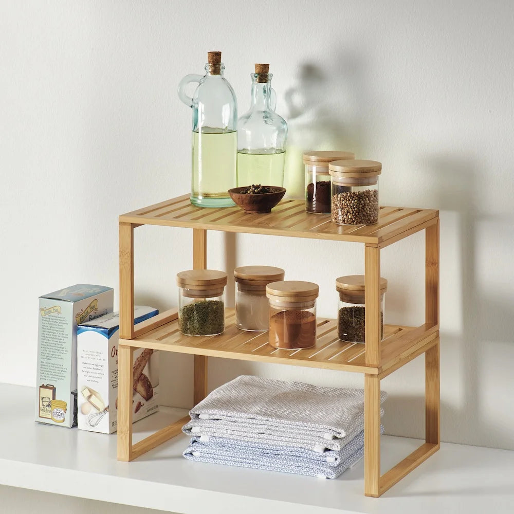 Bamboo Stackable Shelf, Natural Bamboo Color