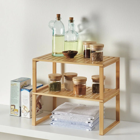 Bamboo Stackable Shelf, Natural Bamboo Color