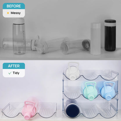 4 Pack Stackable Bottle Holder Storage Rack, Plastic Water Bottle Organizer, Clear