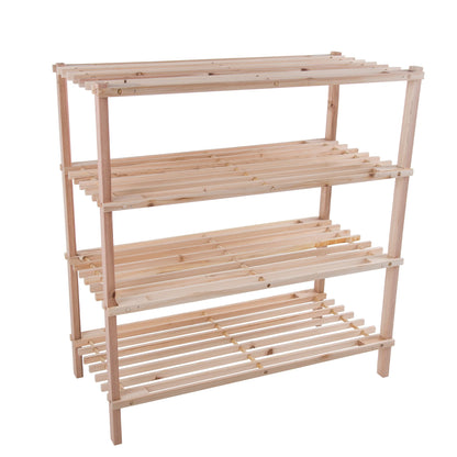 4-Tier Wooden Shoe Rack Organizer - 25"X26" Sturdy Shoe Shelf Organizer Holds 12 Pairs, (Light Oak)