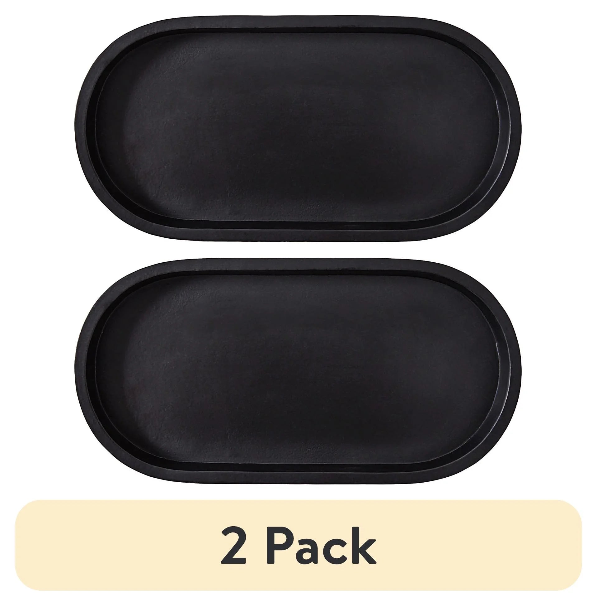 (2 Pack)  Black Ceramic Oval Tray, 11.8" W