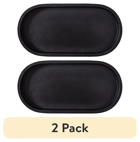 (2 Pack)  Black Ceramic Oval Tray, 11.8" W