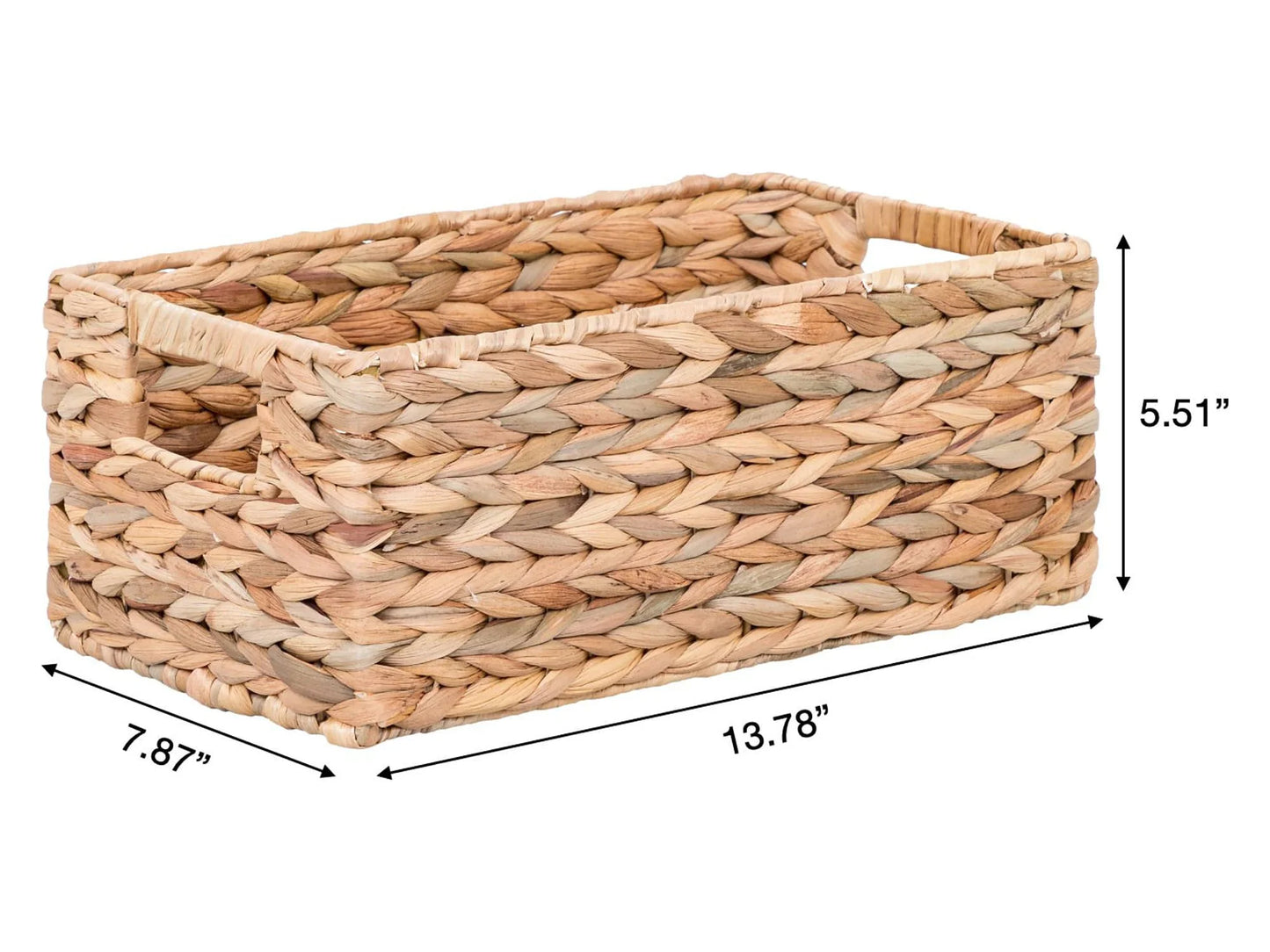 3-Piece Natural Woven Water Hyacinth Decorative Storage Basket Set, 16 in X 7 in X 6 In