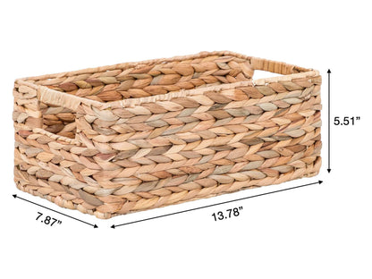 3-Piece Natural Woven Water Hyacinth Decorative Storage Basket Set, 16 in X 7 in X 6 In