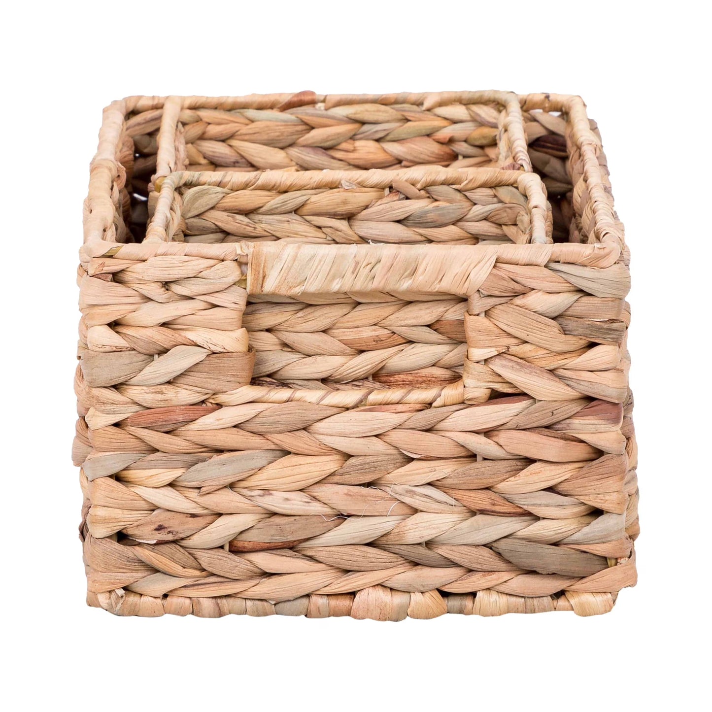 3-Piece Natural Woven Water Hyacinth Decorative Storage Basket Set, 16 in X 7 in X 6 In