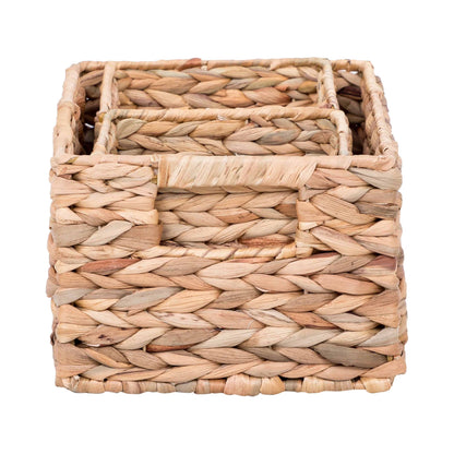 3-Piece Natural Woven Water Hyacinth Decorative Storage Basket Set, 16 in X 7 in X 6 In