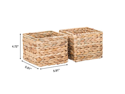 3-Piece Natural Woven Water Hyacinth Decorative Storage Basket Set, 16 in X 7 in X 6 In