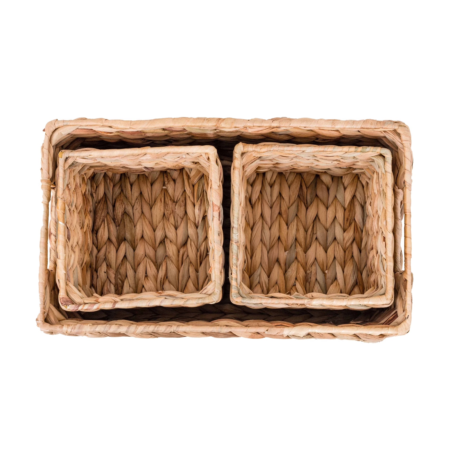 3-Piece Natural Woven Water Hyacinth Decorative Storage Basket Set, 16 in X 7 in X 6 In