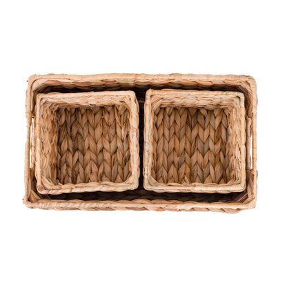 3-Piece Natural Woven Water Hyacinth Decorative Storage Basket Set, 16 in X 7 in X 6 In
