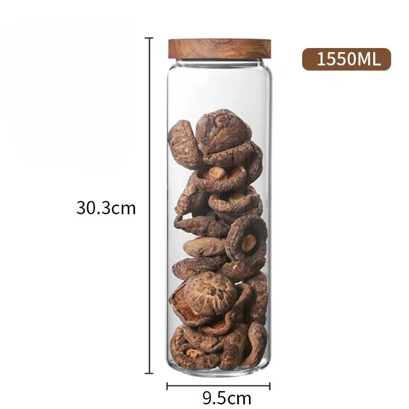 1PCS Wood/Glass Kitchen Storage Jar 
