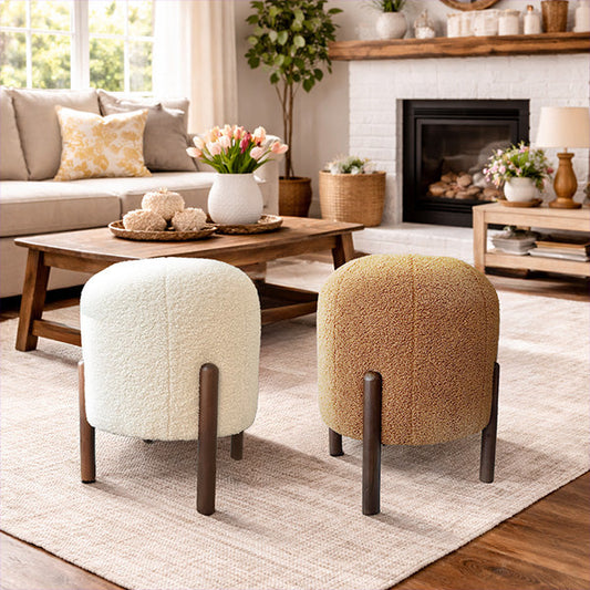 Plush Boucle Drum Ottoman
